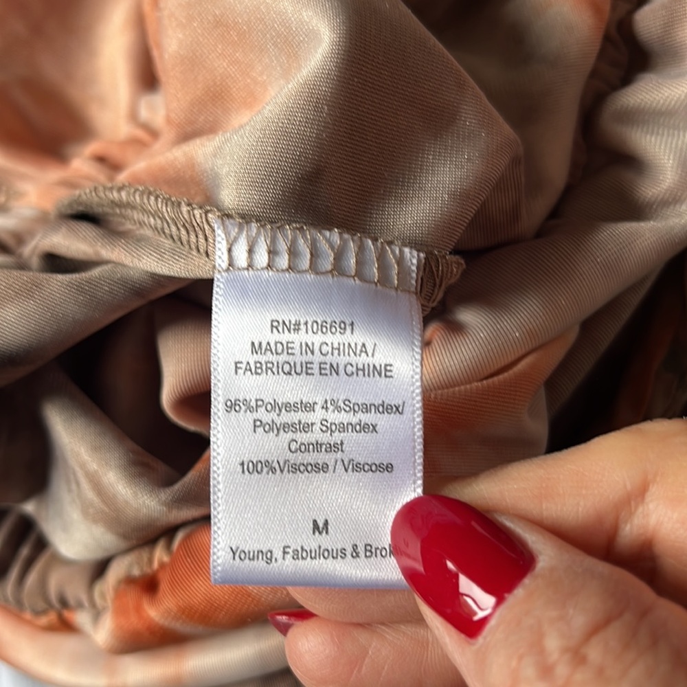 Young Fabulous & Broke  Naomi Velvet Jumpsuit Peach Tie Dye Cloud size M - Picture 9 of 9